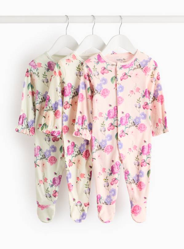 Floral Print Long Sleeve Sleepsuits 3 Pack Tiny Baby